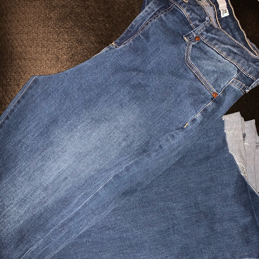 Flare bottom high waist jeans.